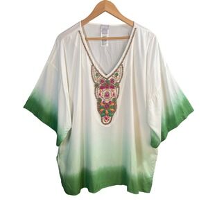 Chico's Tunic Top Womens 3 XL Ombre Beaded Embellished Rayon Boho Artsy Tribal